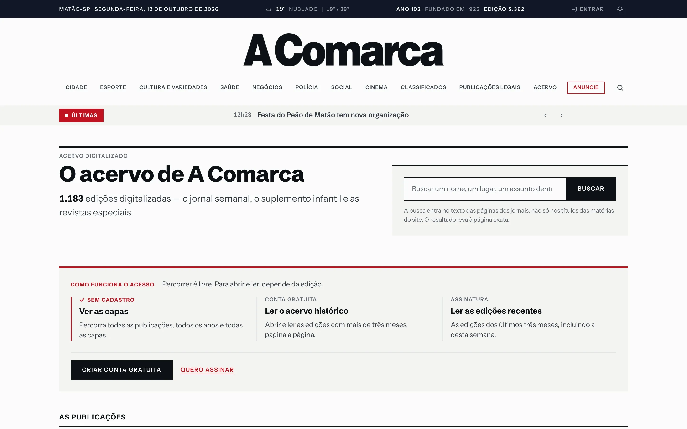 Edition archive page on a computer