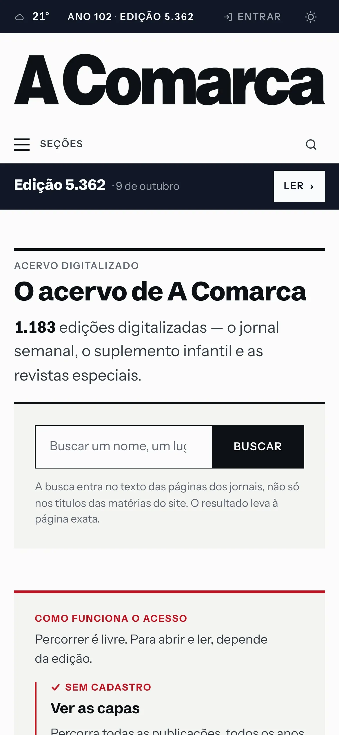 Edition archive page on a phone
