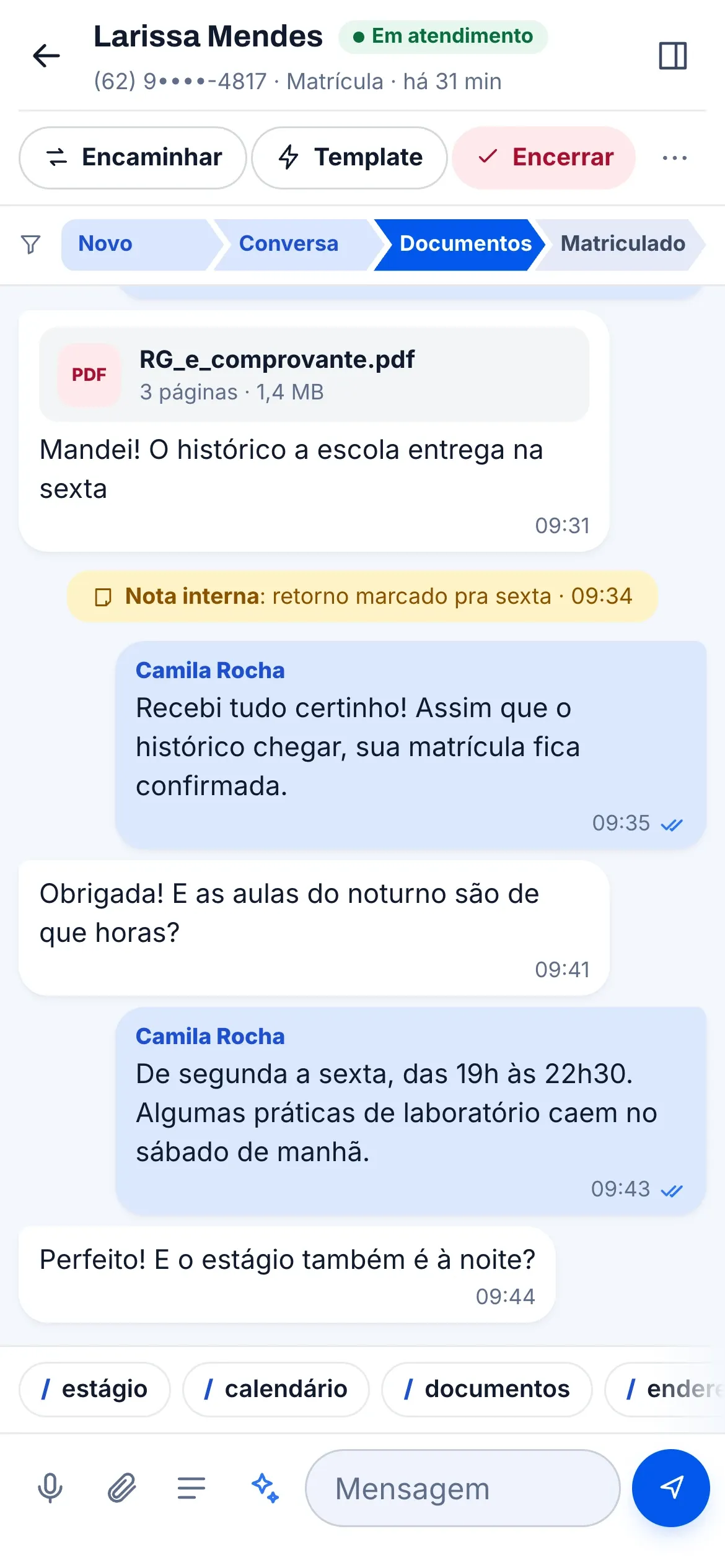 An enrollment conversation open on a phone