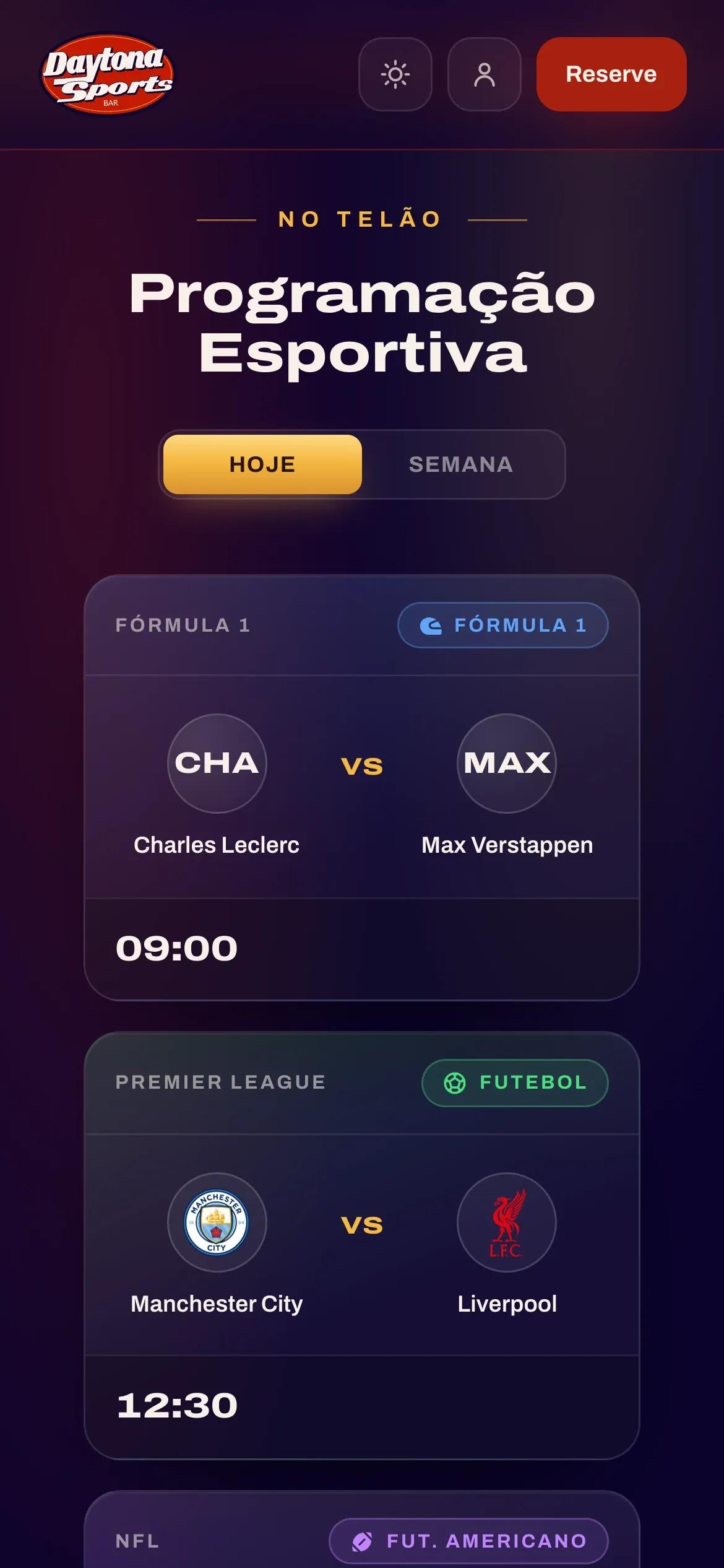 Sports schedule on a phone, games by time