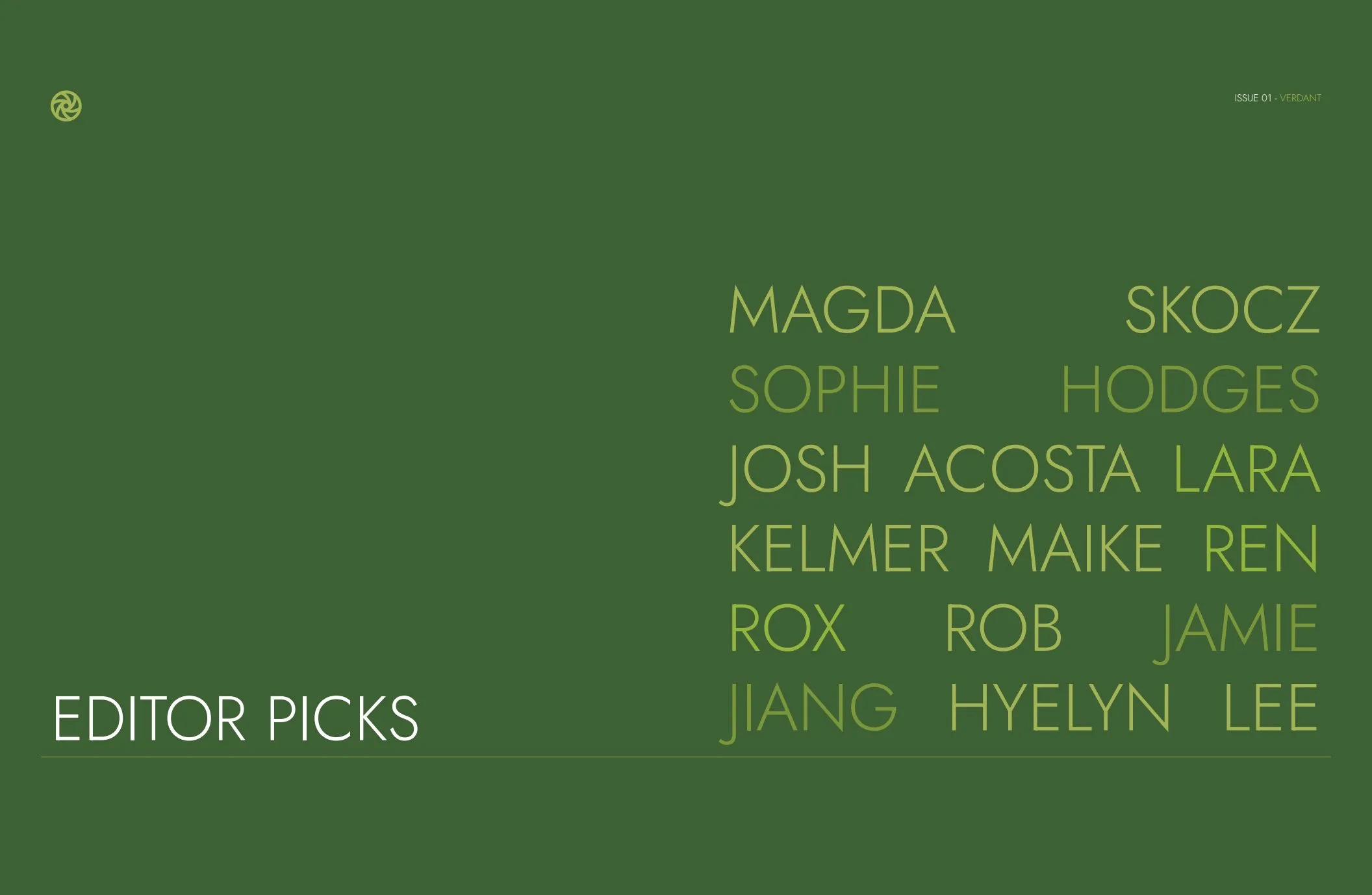 A section divider with no photograph at all: the names themselves compose the page.